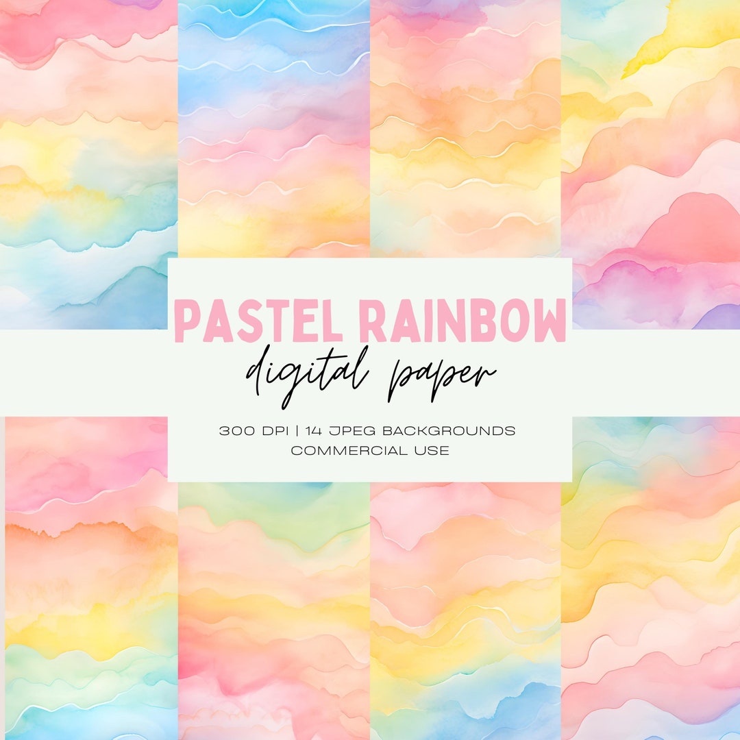 Watercolor Pastel Rainbow Paper, Scrapbook Backgrounds (JPEG Digital ...