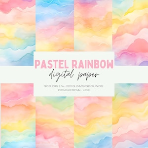 Watercolor Rainbow Digital Paper, Printable Scrapbook Paper, Texture Backgrounds, Instant Download, Commercial Use, Junk Journal, JPEG
