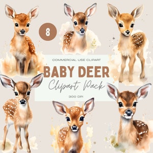 Baby Hirsch Clipart Aquarell, Clipart für kommerzielle Nutzung, transparente PNGs, Kinderzimmer Clipart, Waldtiere, Waldtiere, Rehkitz Clipart