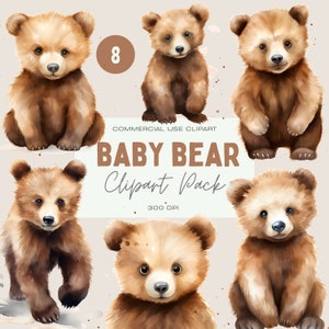 Baby Bear Clipart Watercolor, Clipart for commercial use, Transparent PNGs, Nursery Clipart, Woodland Animals, Forest animals, Cub