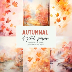 Watercolor Fall Digital Paper, Printable Scrapbook Paper, Texture Backgrounds, Instant Download, Commercial Use, Autumn Backgrounds