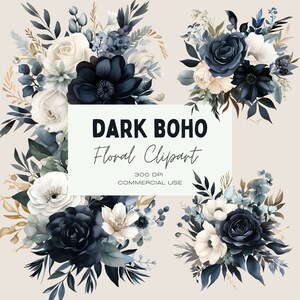Dark Boho Floral Clipart Pack, Clipart for commercial use, Simple Floral Clipart, Transparent PNG, Boho Wedding Clipart, Boho Floral Bouquet
