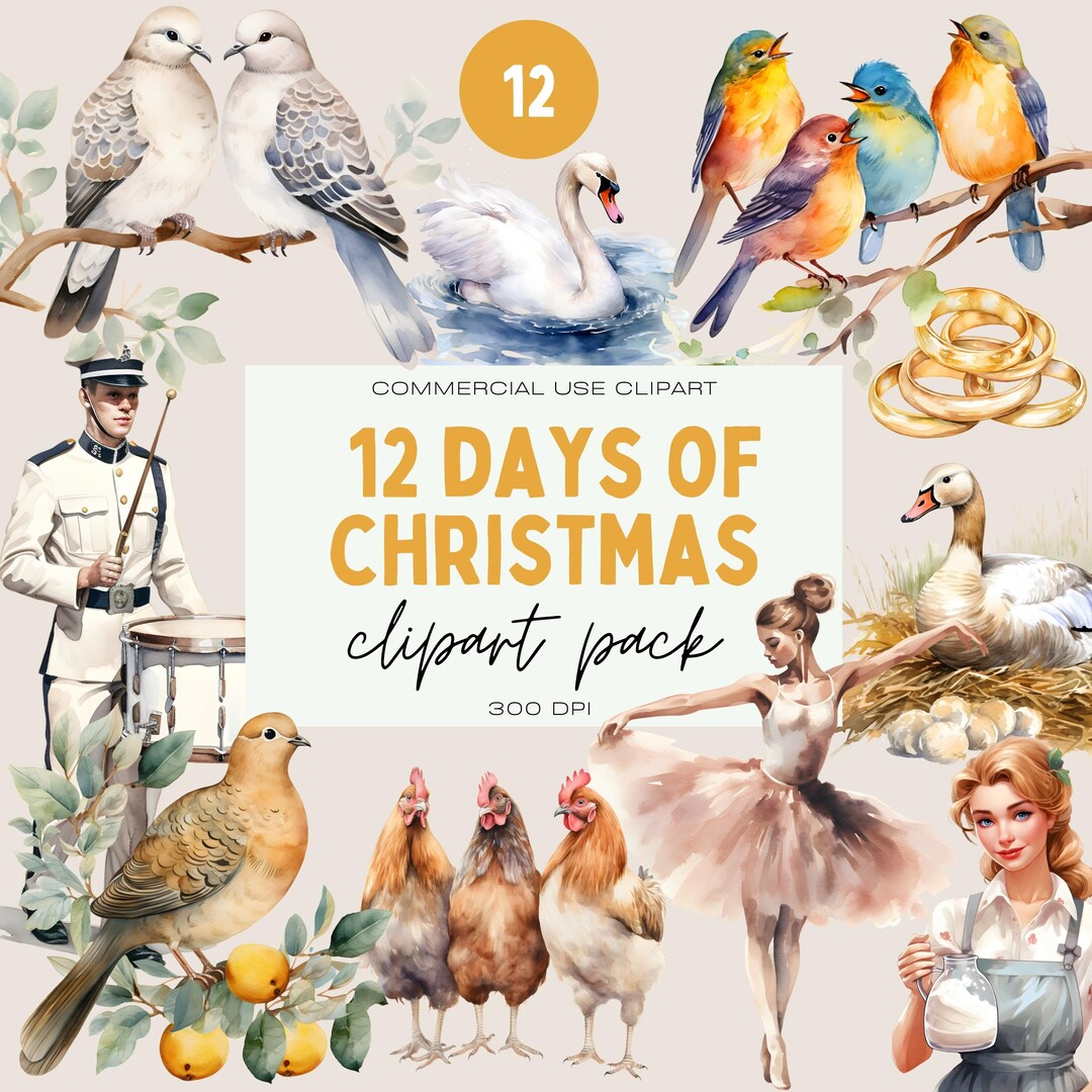 The 12 Days of Christmas Watercolor Clipart Pack, Transparent PNG ...