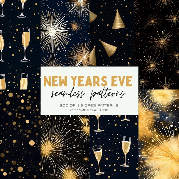 New Years Eve Seamless Pattern Pack, NYE Backgrounds, Commercial Use JPEG, Gift Wrap, Digital Scrapbook Paper, Junk Journal Pages, 2024 Year
