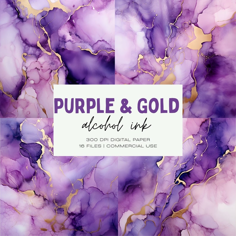 Purple and Gold Alcohol Ink Textures, Digital Paper (commercial Use) - Etsy