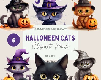 Aquarell Halloween Katze Clipart, kommerzielle Nutzung, PNG (digitaler Download)