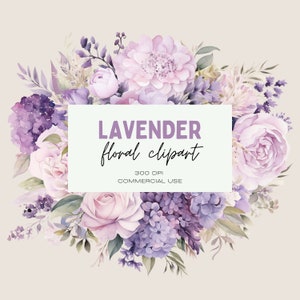 Clipart fleurs lavande aquarelle, bouquet de fleurs Boho neutre, usage Commercial PNG Transparent, Arrangement de guirlande de fleurs violet lilas