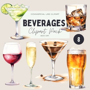 Getränke Clipart, Signatur Cocktail, Alkohol Illustrationen, nicht alkoholische Getränke, Bier Clipart, Cocktail Clipart, Sekt, Wein Clipart
