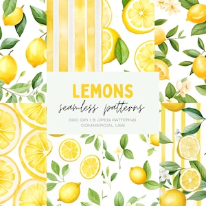 Modelli senza giunture di limone, Sfondi di agrumi, JPEG per uso commerciale, Confezione regalo, Carta per album digitali, Pagine di diario spazzatura, Albero di limone giallo