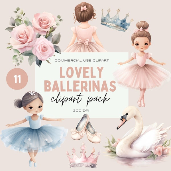Ballerina Clipart, Transparent PNG, Watercolor Tutu Girls Clipart, Ballet Girl Clipart, Swan Lake Clipart, Dancing Girl, Pink Ballerina Pack