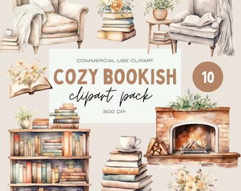 Watercolor Bookish Clipart: Cozy Reading Scenes (PNG Digital Download)