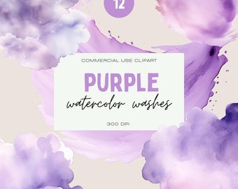 Purpurrote Aquarellwäschen, Lavendel Brushstroke-Elemente, kommerzielle Nutzung Texturen Pack, transparente Wolke Wash PNGs, lila Clipart-Design