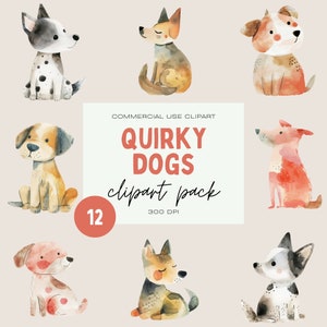 Schrullige Hunde Aquarell Clipart, schrullige Tiere, kommerzielle Nutzung transparente PNGs, Aquarell Haustier Grafiken, niedliche Welpen Clipart, einzigartig