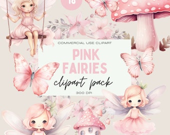 Hadas rosas en acuarela: Imágenes PNG de jardines encantados (uso comercial)