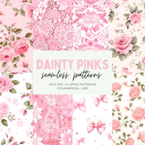 Zarte rosa nahtlose Muster, Kokette Hintergründe, kommerzielle Nutzung, viktorianische Rosen, digitales Scrapbook Papier, Junk Journal JPG, Ballet Core