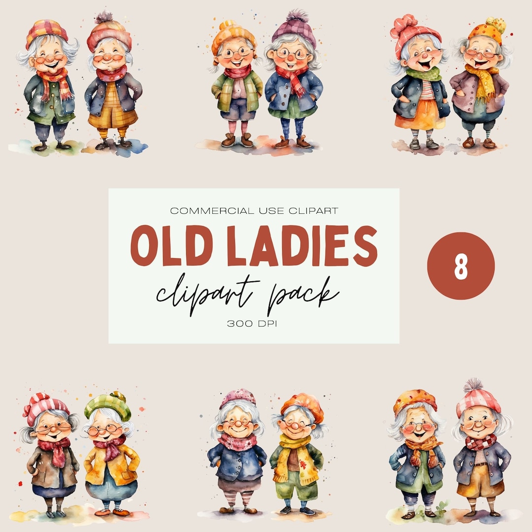 Watercolor Grandma Clipart: Funny Old Ladies PNG Bundle (digital ...