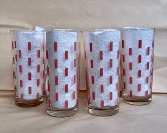 Set of Four 1960's Pink Rectangle Collins Glasses | MCM Barware Highball Mod Vintage