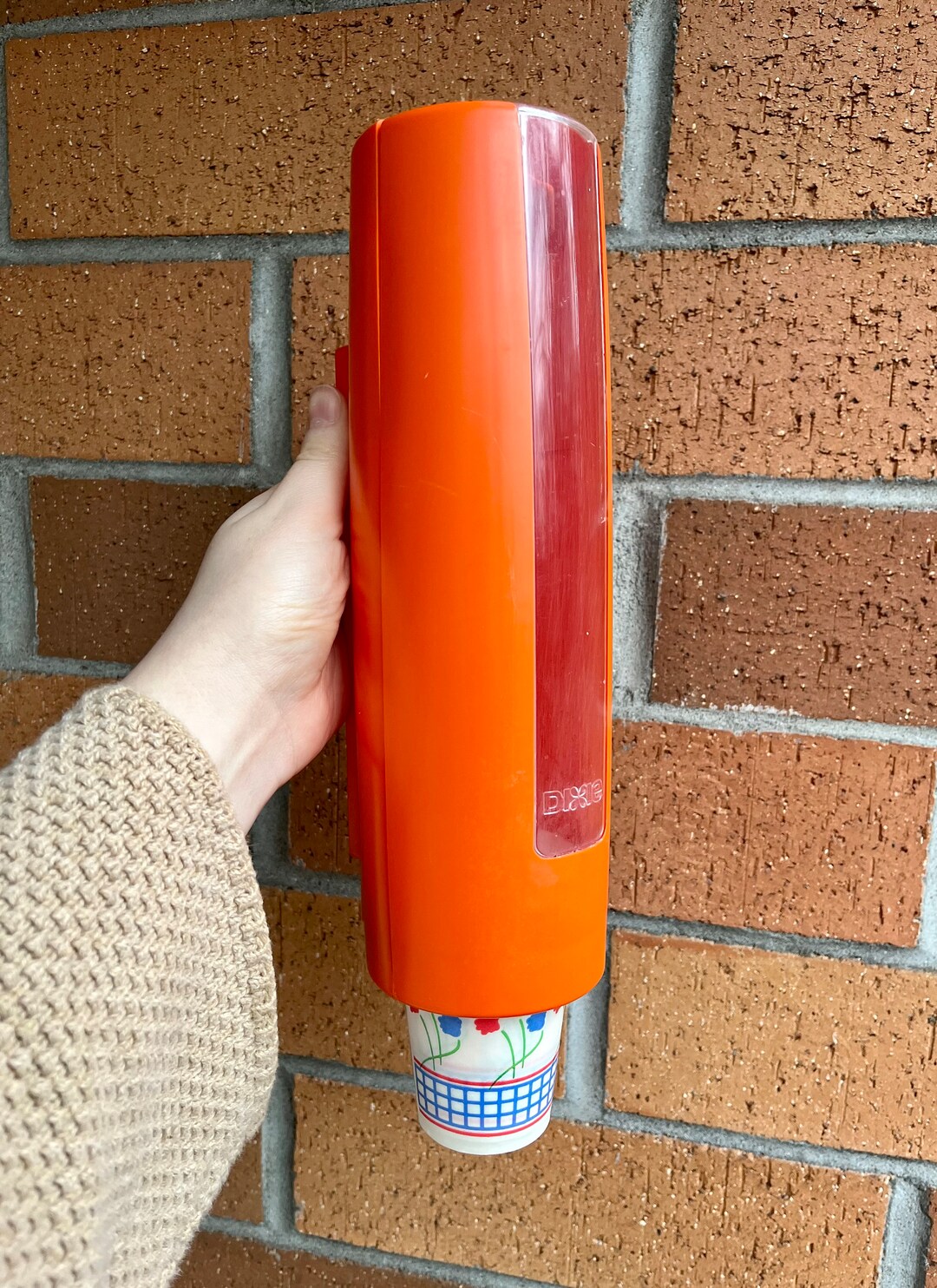 1970's Dixie Cup Wall Dispenser W/ Vintage Cups Groovy Funky 70s Bathroom Kitchen Decor Orange