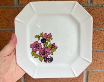 Platos florales estilo años 70 con mariposa / Decoración de pared de cocina moderna y original / Estilo vintage / Colorido