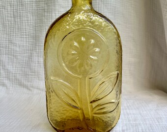 Wayne Husted for Stelvia Yellow Glass Decanter | Stelvia Flower Daisy Sunflower Handmade Handblown Italian Vintage Mod 60s 70s