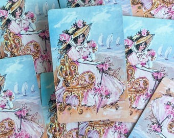 Carte da gioco d'epoca - Signora vittoriana in spiaggia / Scrapbook Junk Journal Collector Ephemera Games Toys