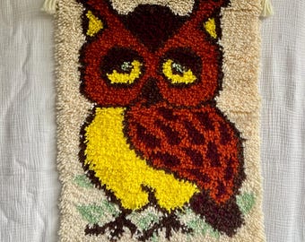 ヴィンテージのフクロウのハンドメイドラッチフック壁掛け - Etsy 日本