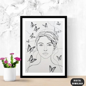 Minimalist Woman Face Line Art Print: Modern Elegant Wall Decor (Digital Download)