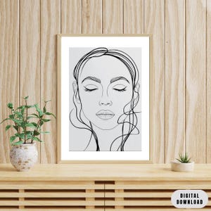 Minimalist Woman&#39;s Face Line Art Print: Elegant Wall Decor (Digital Download)