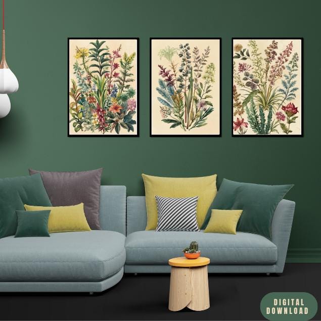 Vintage Botanical Print Set: Antique Watercolor Flower Illustration ...