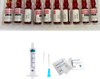 10x 1ml Vitamin B12 IM Ampoules & Injection pack