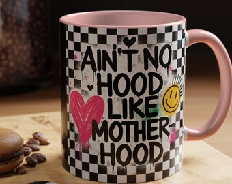 Ain't No Hood Like Motherhood koffiemok, geruite mama koffiekop, cadeau voor moeders, Moederdagcadeau, emo punkrock grunge retro 11/15oz