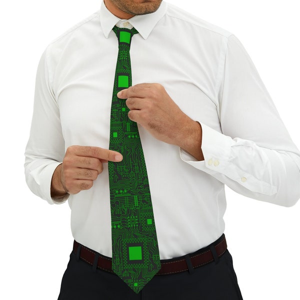 Black computer circuit board tie, IT necktie, software engineer men's tie, tech tie, nerd gift, networking mens neck tie, hardware tie