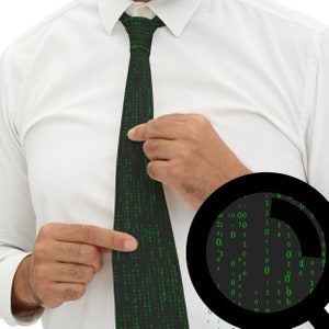 Black Matrix computer coding tie, software programming necktie, software engineer men&#39;s tie, tech neck tie, nerd gift, coding, binary code