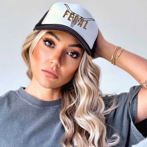 Feral Steer head country trucker hat, Cowgirl country western trucker hat, feral woman trucker hat, feral wife, concert hat, bull head