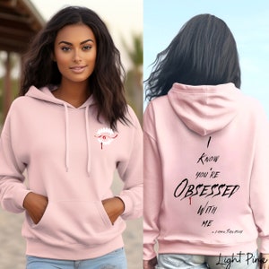 I know youre Obsessed with me The Vampire Diaries TVD quote Damon Salvatore hoodie sweatshirt, front print fangs, back print large quote I know you're Obsessed with me. Vampire Diaries Mystic Falls Virginia sweater, Vampire dairies