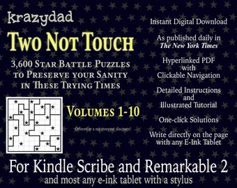 Krazydad Two Not Touch Volumes 1–10: 3,600 Star Battle Puzzles for Kindle Scribe or Remarkable 2