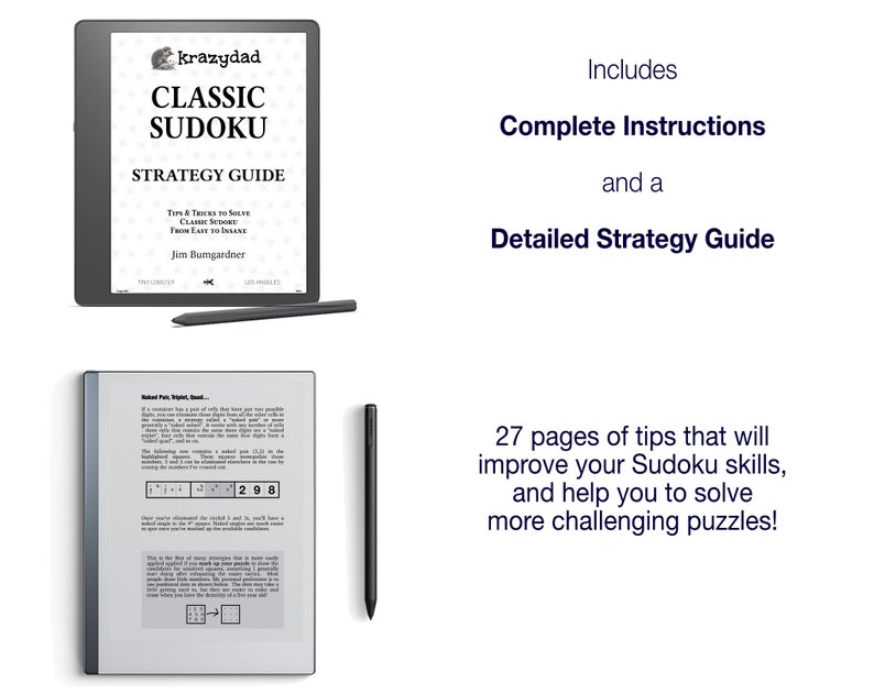 Krazydad Classic Sudoku, EASY Volume 1: 800 Sudoku Puzzles for Kindle Scribe or reMarkable 2 image 3