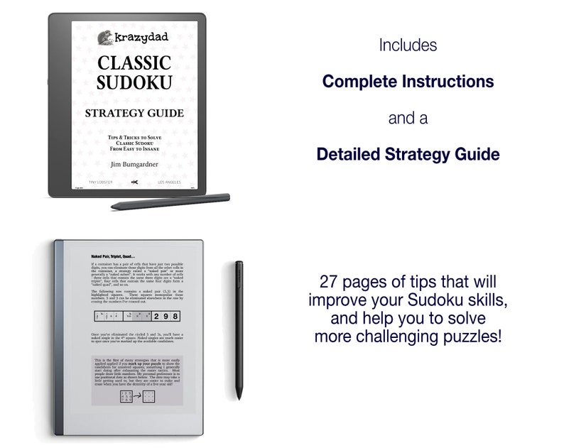 Krazydad Classic Sudoku, NOVICE Volume 1: 800 Sudoku Puzzles for Kindle Scribe or reMarkable 2 image 3