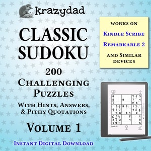 Krazydad Classic Sudoku, CHALLENGING Volume 1: 200 grilles de Sudoku pour Kindle Scribe ou Remarkable 2 image 1