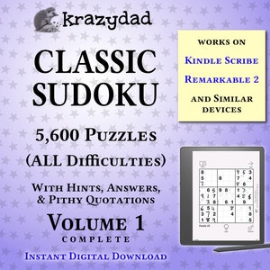 Krazydad Classic Sudoku, Mixed Difficulties Bundle, Volume 1: 5,600 Sudoku Puzzles for Kindle Scribe or reMarkable 2