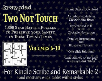 Krazydad Two Not Touch Volumes 6–10: 1,800 Star Battle Puzzles for Kindle Scribe or Remarkable 2