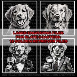 Golden Retriever- 12 Digital Files For Laser Engraving 4x4&quot; Slate Coasters