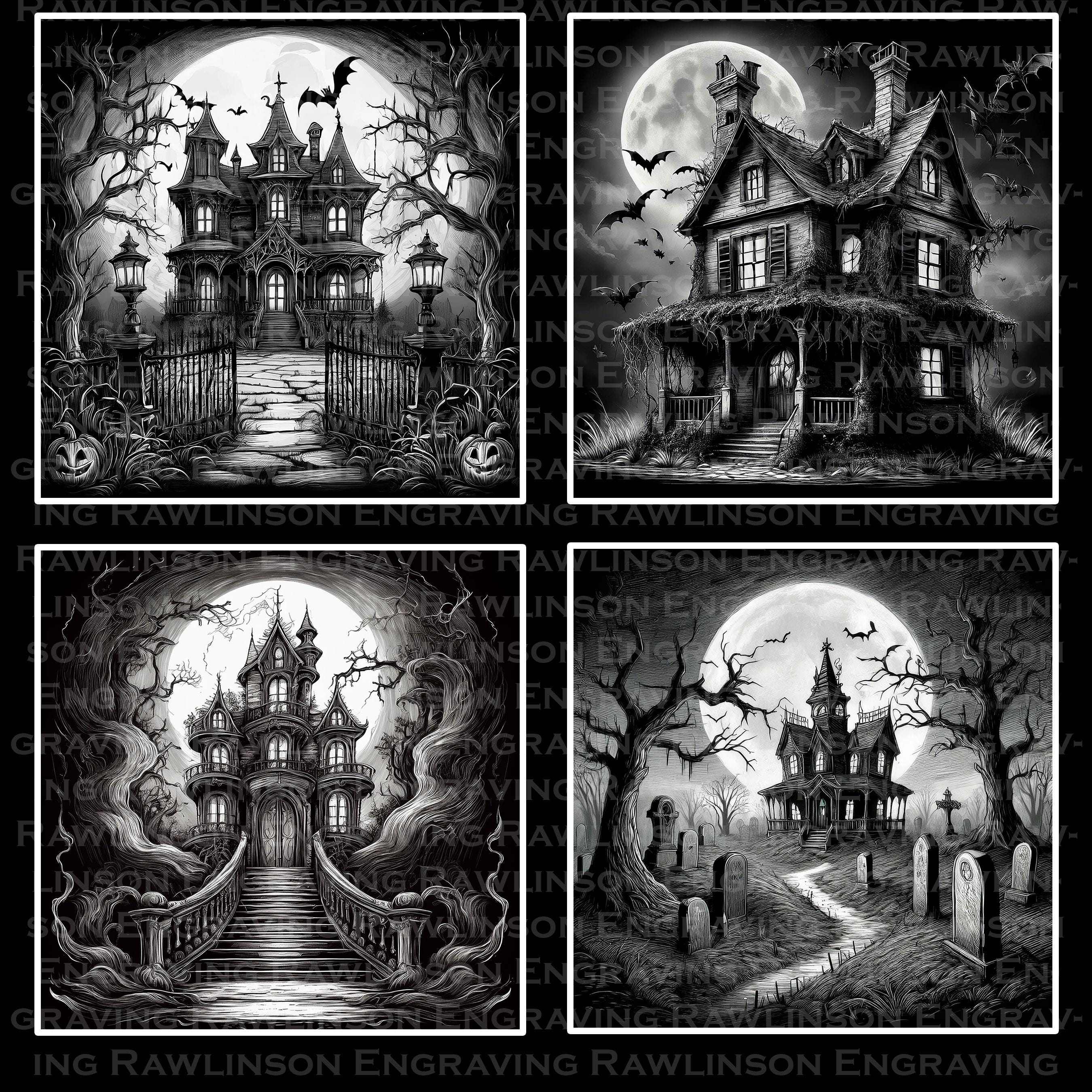 12 Haunted House Halloween Scenes- Digital Files for Laser Engraving ...