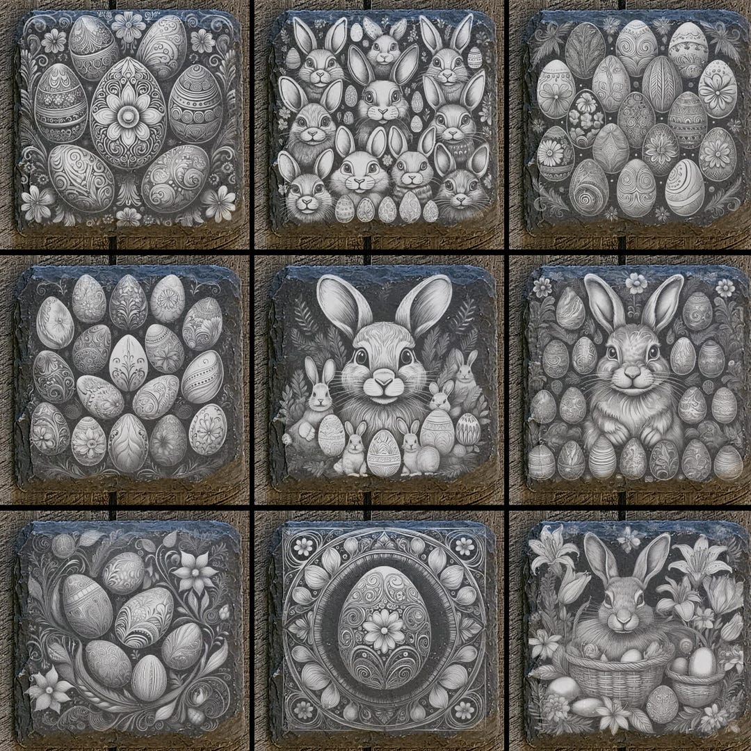 Easter Slate Coaster Laser Engraving Designs: Bunny & Eggs (digital ...
