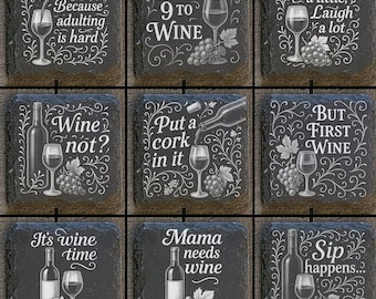 Archivos digitales de vino para grabado láser: posavasos de pizarra de 10 x 10 cm