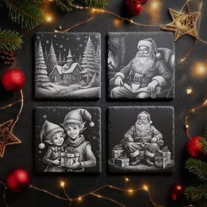12 arquivos digitais de cenas de Natal para gravação a laser em porta-copos de ardósia de 4x4&quot;