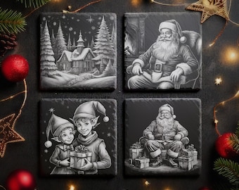 12 Christmas Scene Digital Files For Laser Engraving 4x4&quot; Slate Coasters
