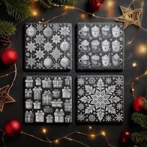 9 lindos cenários de Natal e arquivos digitais de fundo para gravação a laser em porta-copos de ardósia de 10x10 cm