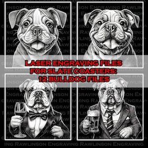 Adorable Bulldogs- 12 Digital Bulldog Dog Breed Files For Laser Engraving 4x4&quot; Slate Coasters