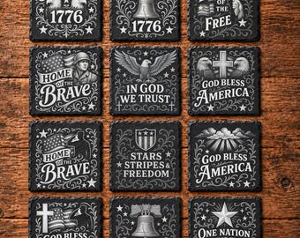 12 Patriotic America PNGs for Laser Engraving 4x4 Slate Coasters